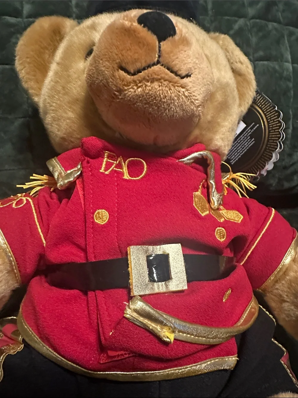 FAO Schwarz Red-Jacketed Tan Bear with Black Hat